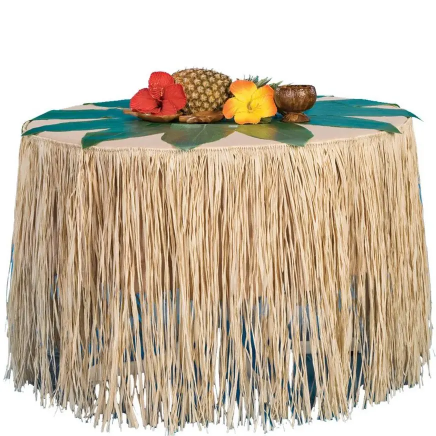 Tan Raffia Grass Fringe Table Skirt, 9ft X 28in - Image 2