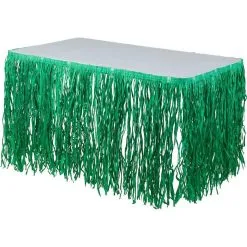 Green Faux Grass Tissue Paper Fringe Table Skirt, 9ft X 29in