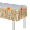 Tan Faux Grass Tissue Paper Fringe Table Skirt With Multicolor Fabric Flowers, 9ft X 15in