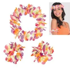 Warm Serendipity Head & Wrist Flower Lei Set 3pc