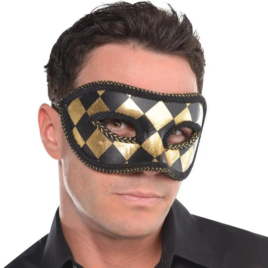 Black & Gold Harlequin Masquerade Mask - Image 2