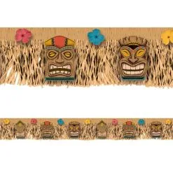 AMSCAN Vintage Tiki & Hibiscus Plastic Grass Fringe Banner, 5.8ft