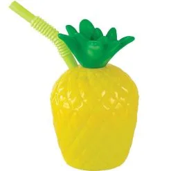 Pineapple Plastic Cup With Straw, 10oz