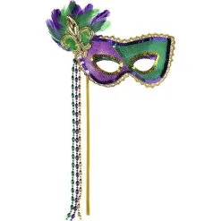 Sequin Mardi Gras Masquerade Mask On A Stick