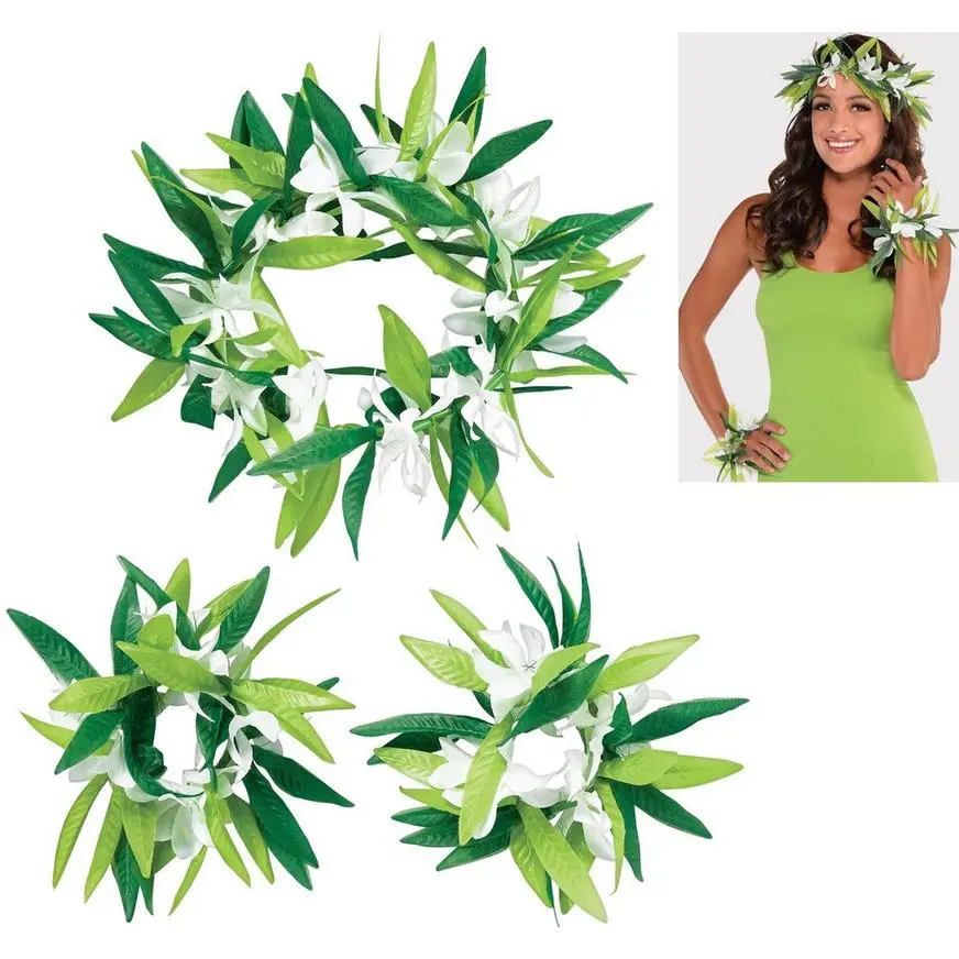 Flower & Leaf Maile Lei Accessory Set 3pc