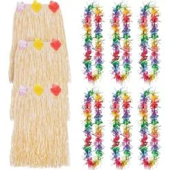 Adult Rainbow Luau Hula Skirt Costume Accessory Kit For 8 Guests