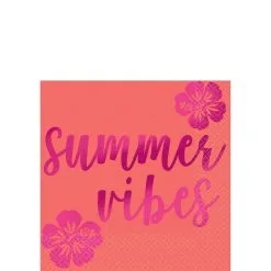 AMSCAN Pink Hibiscus Beverage Napkins 16ct