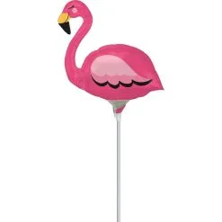 Air-Filled Pink Flamingo Foil Balloon On A Stick, 11in X 11in