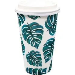 ALL IN THE CARDS Palm Leaf Coffee Cups With Lids 8ct