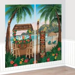 Vintage Tiki Beach Plastic Scene Setter, 5.4ft X 5.4ft