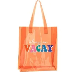 Translucent Orange Always On Vacay Vinyl Tote Bag, 14in X 16in