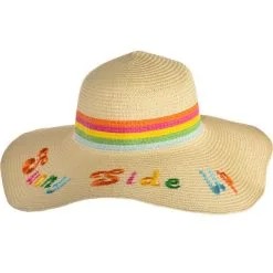 Multicolor Sunny Side Up Wide-Brim Floppy Straw Hat For Adults, One Size