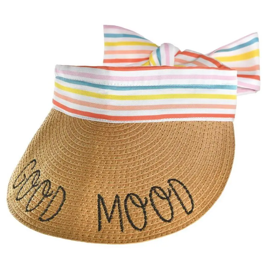 Multicolor Good Mood Tie-Back Straw Visor For Adults, One Size