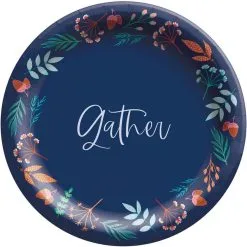 Navy Blue Gather For Fall Paper Dinner Plates, 10in, 20ct