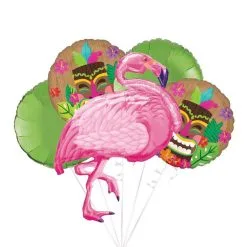 Tiki Flamingo Foil Balloon Bouquet, 5pc