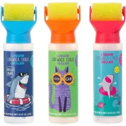 Animal-Themed Liquid Sidewalk Chalk Rollers, 0.53oz, 3ct - Blue, Orange & Red