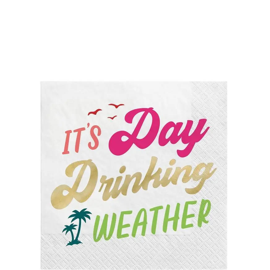 Metallic It's Day Drinking Weather Summer Paper Beverage Napkins, 5in, 16ct