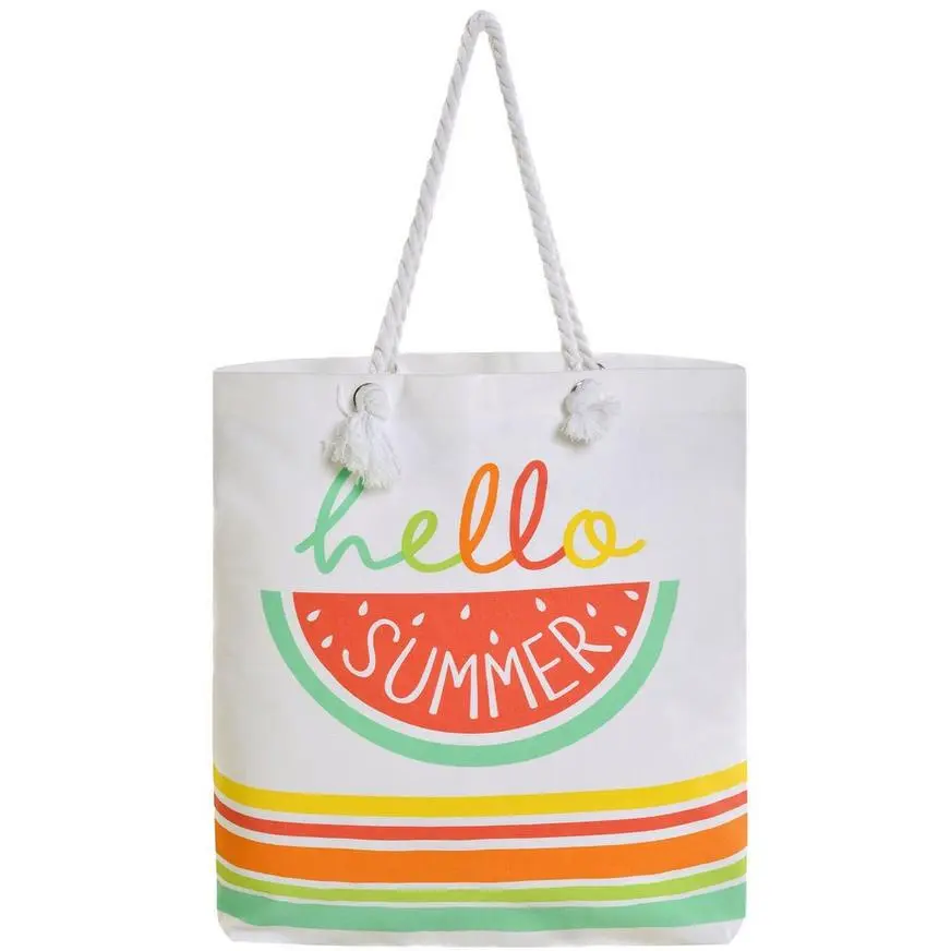 Hello Summer Canvas Tote Bag, 17.5in X 16.25in