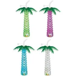 Light-Up Palm Tree Plastic Cup With Straw