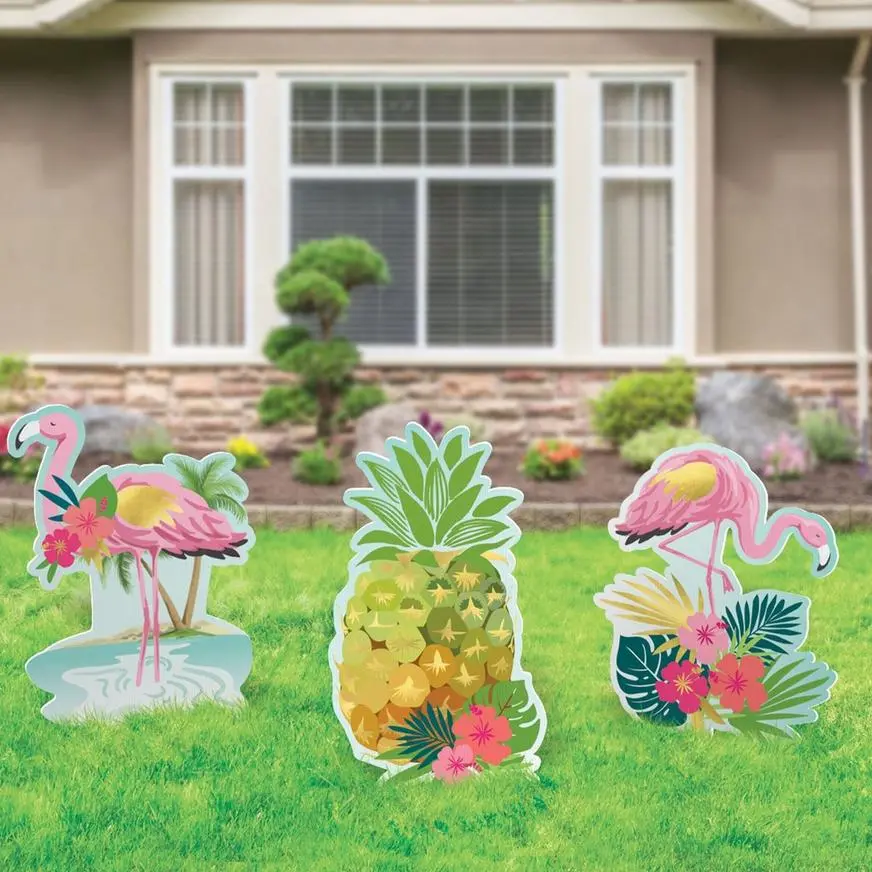 Flamingo & Pineapple Summer Luau Corrugated Plastic Yard Sign Set, 20.2in To 24.5in, 3pc - Image 2