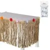 Tan Faux Grass Tissue Paper Fringe Table Skirt With Multicolor Fabric Flowers & Table Cover Clips, 10ft X 29in