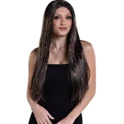 AMSCAN Brunette & Iridescent Tinsel Long Straight Wig, 30in