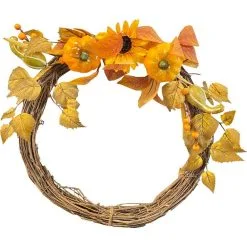 Pumpkins, Leaves & Sunflower Natural & Synthetic Fall Wreath, 18in