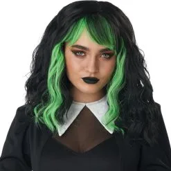 Black & Green Wig