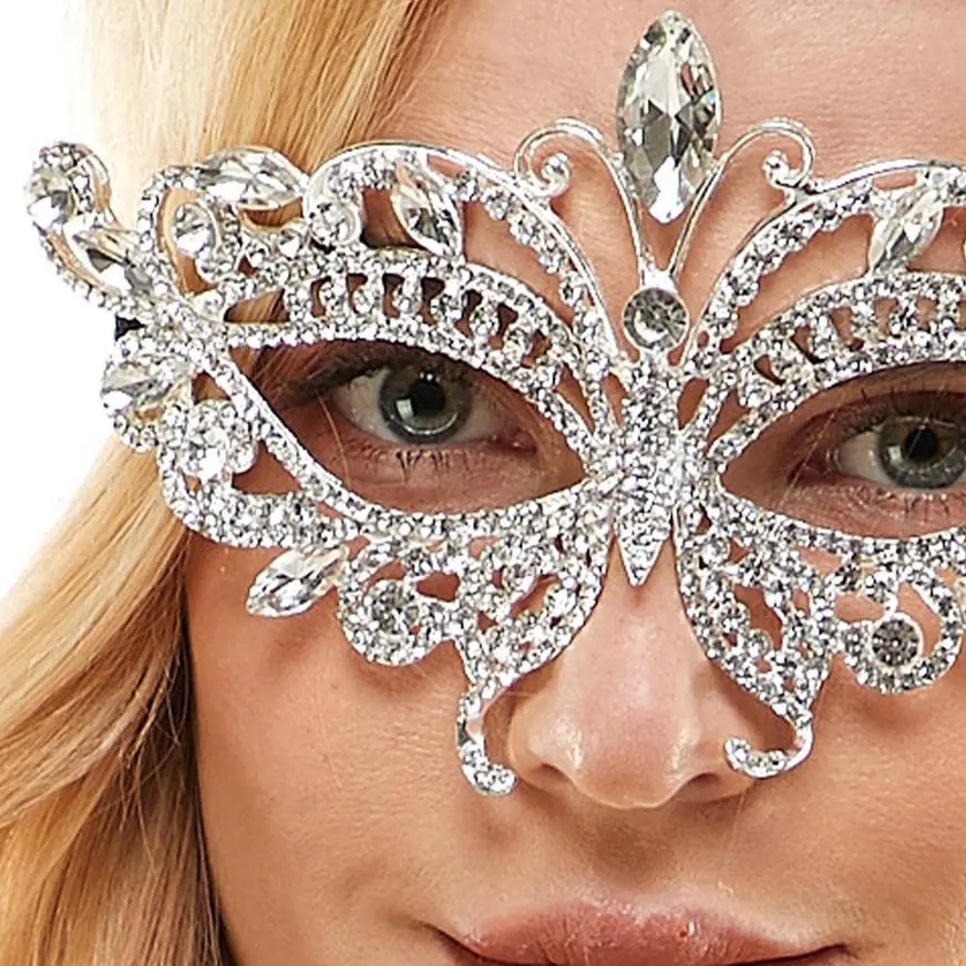 Adult Silver Butterfly Masquerade Mask - Image 2