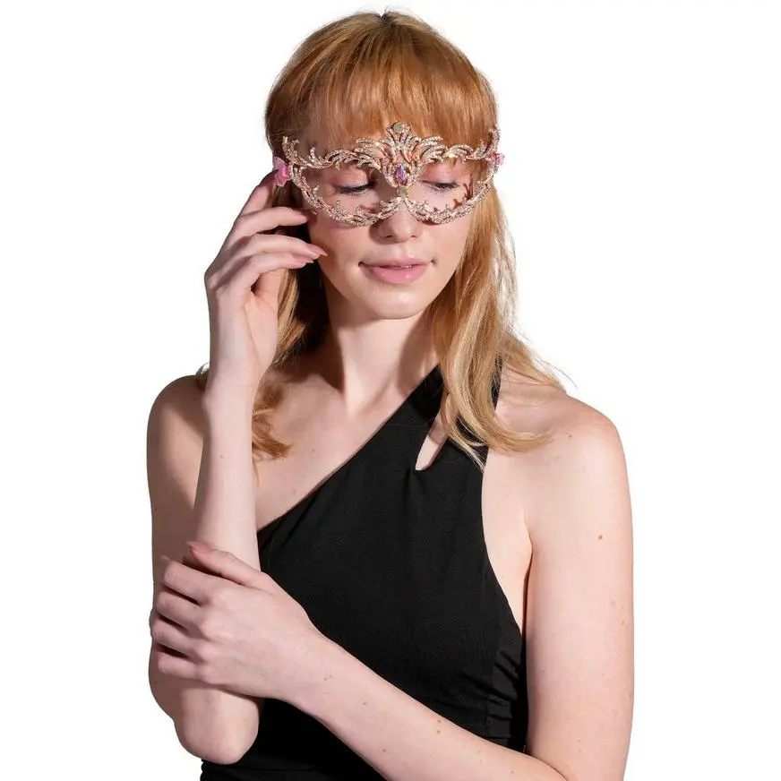 Adult Rose Gold Filigree Cat Eye Metal Mask - Image 2