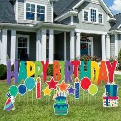 Happy Birthday Phrase & Icons Corrugated Plastic Yard Sign Set, 20pc