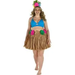 Adult Tutu Grass Skirt With Raffia Flowers - Plus Size
