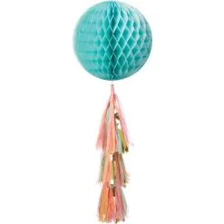 Pastel & Metallic Gold Honeycomb Ball Decoration With Tail, 11 1/2in X 27 1/2in