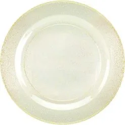 Glitter Gold & White Premium Plastic Dinner Plates, 10.25in, 10ct