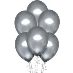 6ct, 11in, Platinum Silver Metallic Chrome Satin Luxe Latex Balloons