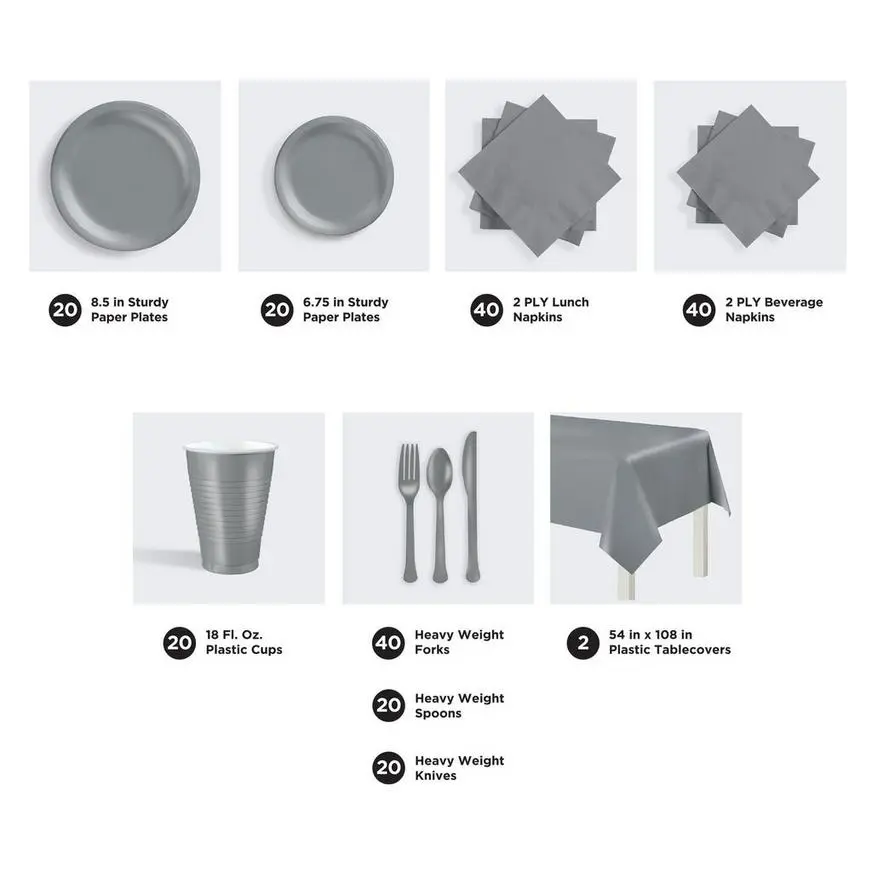 Silver Tableware Kit For 20 Guests, 222pc - Image 3