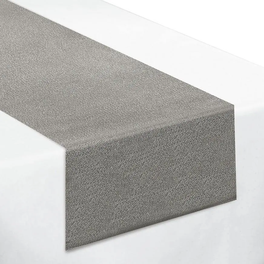 Metallic Silver Premium Fabric Table Runner, 13in X 72in