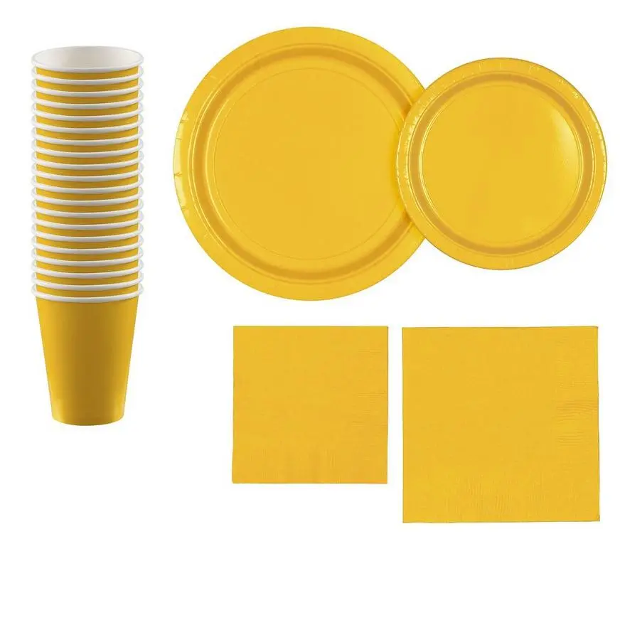 Sunshine Yellow Paper Tableware Kit For 20 Guests