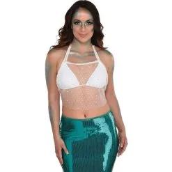 AMSCAN White Beaded Mesh Cropped Halter Top For Adults